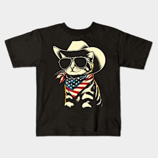 USA Flag Cat 4th of July Funny Patriotic Kids T-Shirt